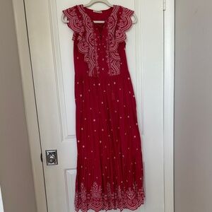Ulla Johnson Red Maxi Dress with Lace Details